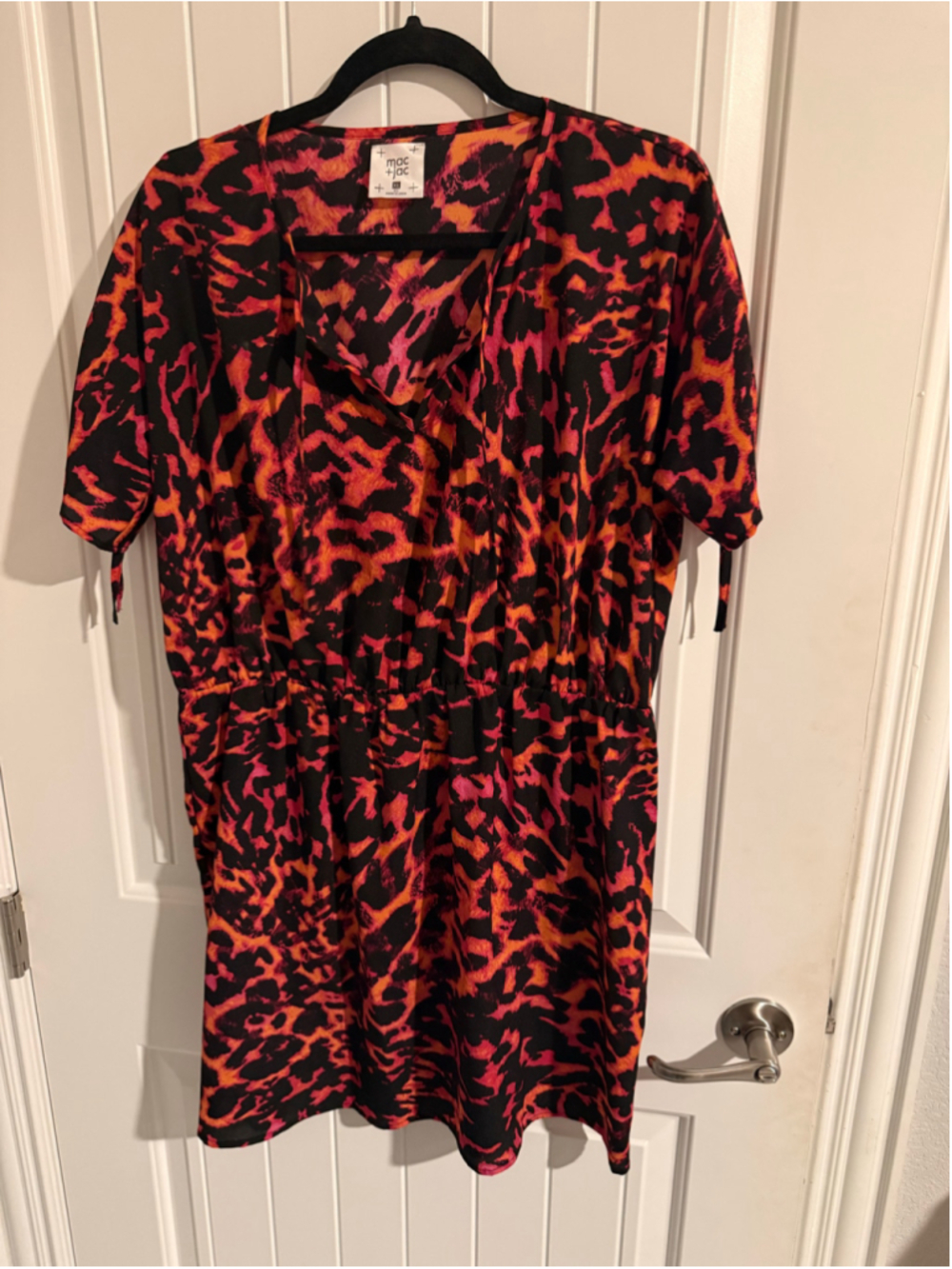 Mac & Jac Abstract Animal Print Tie-Sleeve Mini Dress – Size XL